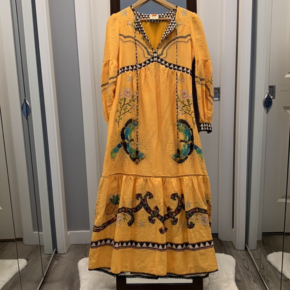 Farm Rio yellow linen maxi dress. US XS - Picture 2 of 11